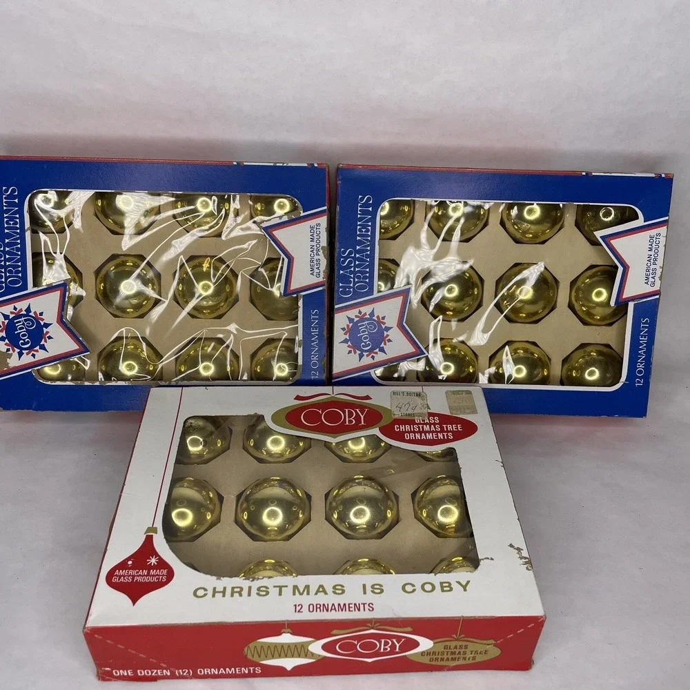36 Vintage Gold Glass Balls Christmas Ornaments 1.75